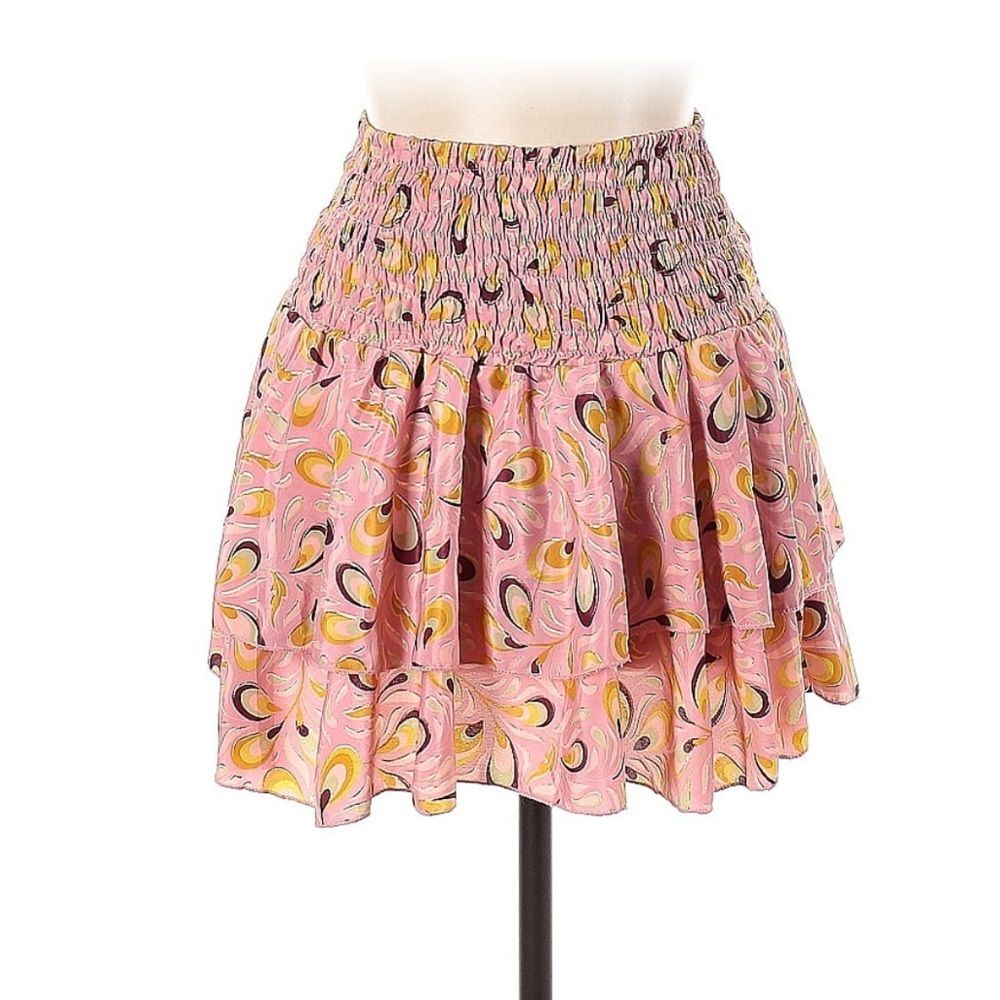 NEW Lara Ethnics Pink Patterned Layered Mini Skirt Smocked One Size Medium